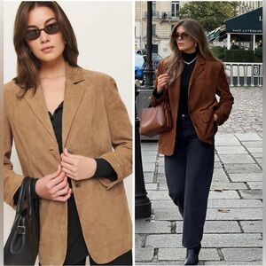 Reformation Veda Leon Oversized Blazer Jadket pecan suede NWT